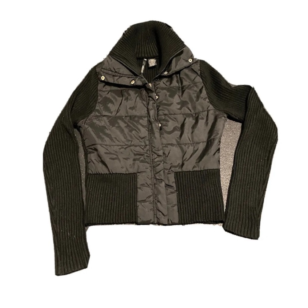 Sweater Jacket - Girls' Size L Black Sweater Material and Quilted Zipper & snaps